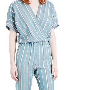 Maje Teal/ Seafoam Green Pandora Striped Jumpsuit Size 36 / Small